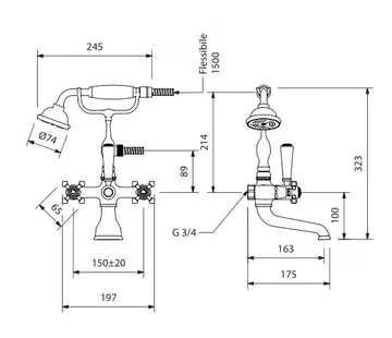 HOPKINS - 2 hole floor standing bathtub tap with hand shower by Park Avenue - view 3